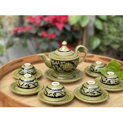 Ấm chén pha trà Bát Tràng dáng lư đèn sen nổi AC32A