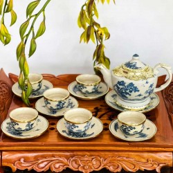 Bộ ấm chén bọc đồng Bát Tràng dáng lư đèn Tùng chùa AC32B Bộ ấm chén bọc đồng Bát Tràng dáng lư đèn Tùng chùa AC32B