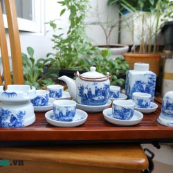 Bộ ấm trà Bát Tràng giá rẻ trúc lâm thất hiền AC33