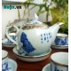 Bộ ấm chén bọc đồng Bát Tràng Trúc Lâm Thất Hiền men lam AC33C