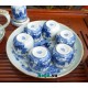 Bộ ấm chén bọc đồng Bát Tràng Trúc Lâm Thất Hiền men lam AC33C