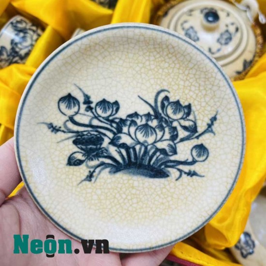Bộ ấm chén men rạn Bát Tràng vẽ sen AC36