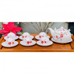 Bộ ấm chén Bát Tràng hoa đào men tiêu AC37