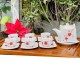 Bộ ấm chén Bát Tràng hoa đào men tiêu ấm vuông AC37B