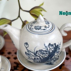 Bộ ấm chén men rạn Bát Tràng vẽ hoa sen AC38A