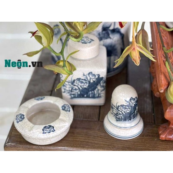 Bộ ấm chén men rạn Bát Tràng vẽ hoa sen AC38A