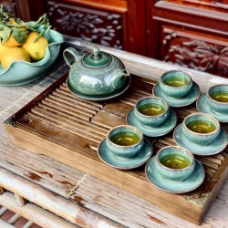 Bộ ấm chén xanh ngọc men hỏa biến Bát Tràng AC68