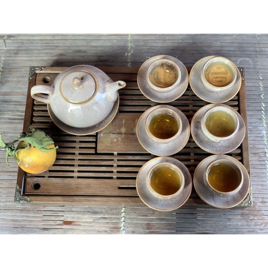 Bộ ấm chén nâu sáng men hỏa biến Bát Tràng AC68A