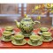 Bộ ấm chén uống trà Bát Tràng dáng chóp vẽ hoa sen nổi AC67