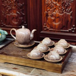 Bộ ấm chén nâu sáng men hỏa biến Bát Tràng AC81