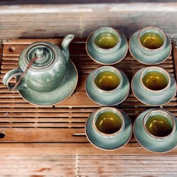 Bộ ấm chén xanh ngọc men hỏa biến Bát Tràng AC81A