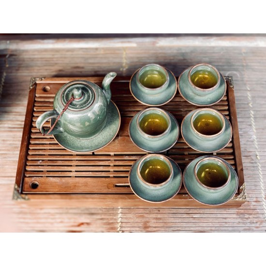 Bộ ấm chén xanh ngọc men hỏa biến Bát Tràng AC81A