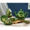 Bộ ấm trà đẹp cao cấp vẽ vàng xanh rêu cảnh đồng quê AC27L