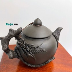 Bộ ấm chén đất nung Bát Tràng đắp nổi hoa lan AC01A