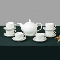 Bộ ấm chén Bát Tràng trắng dáng vung lửa AC73