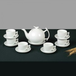 Bộ ấm trà sứ trắng Bát Tràng dáng trăng khuyết AC74 Bộ ấm trà sứ trắng Bát Tràng dáng trăng khuyết AC74