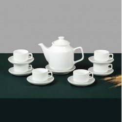 Bộ ấm trà sứ trắng Bát Tràng dáng vuông cao AC78 Bộ ấm trà sứ trắng Bát Tràng dáng vuông cao AC78