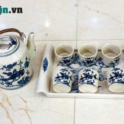 Ấm tích pha trà xanh vẽ chim uyên ương hoa đào men rạn AT04 Ấm tích pha trà xanh vẽ chim uyên ương hoa đào men rạn AT04