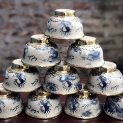 Bộ chén thờ men rạn Bát Tràng bọc đồng CD01 Bộ chén thờ men rạn Bát Tràng bọc đồng CD01