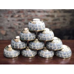 Bộ bát đũa thắp hương men rạn Bát Tràng bọc đồng CD02
