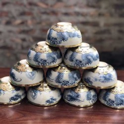 Bộ bát đũa thắp hương men rạn Bát Tràng bọc đồng CD03 Bộ bát đũa thắp hương men rạn Bát Tràng bọc đồng CD03