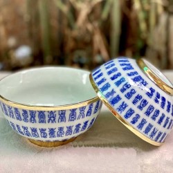 Chén thờ men lam vẽ bách thọ Bát Tràng bọc đồng CD05 Chén thờ men lam vẽ bách thọ Bát Tràng bọc đồng CD05