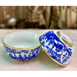 Chén thờ men lam vẽ trúc lâm thất hiền Bát Tràng bọc đồng CD06