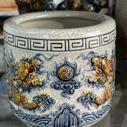 Bát hương men rạn đắp nổi rồng chầu mặt nguyệt nhiều kích thước BH02B