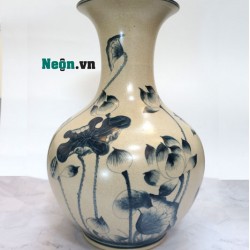 Bình hoa dáng củ tỏi men rạn vẽ Cá chép sen phú quý CT02A Bình hoa dáng củ tỏi men rạn vẽ Cá chép sen phú quý CT02A