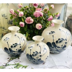 Bình hút lộc men rạn bóng vẽ sen phú quý BL14D Bình hút lộc men rạn bóng vẽ sen phú quý BL14D