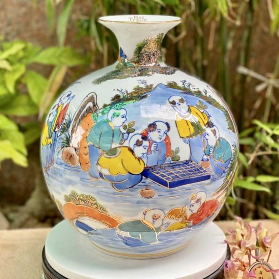 Bình hút tài lộc vẽ vàng Bách nhi bách phúc cao 30cm BL21A