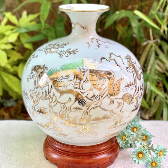 Bình hút lộc mã đáo thành công vẽ vàng cao cấp cao 35cm BL22A