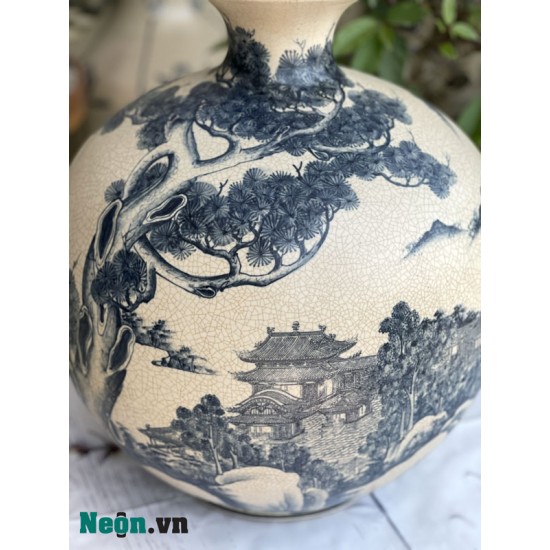 Bình hút lộc men rạn vẽ kỹ họa tiết Tùng chùa BL31A