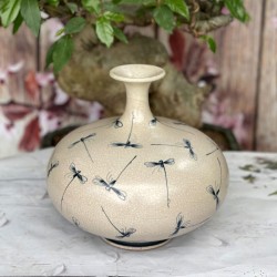 Bình hút lộc dẹt men rạn vẽ chuồn BL32