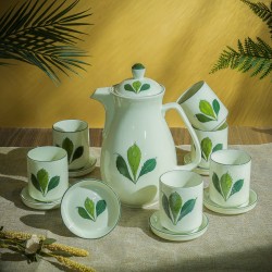 Bộ bình nước sứ Bát Tràng men kem vẽ ngò gai Bộ bình nước sứ Bát Tràng men kem vẽ ngò gai