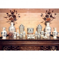 Bộ đồ thờ đầy đủ men rạn giả cổ vẽ tay 13 món Bát Tràng DT20