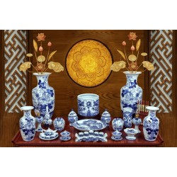Bộ đồ thờ men lam Bát Tràng hoa sen vẽ tay 13 món DT27 Bộ đồ thờ men lam Bát Tràng hoa sen vẽ tay 13 món DT27
