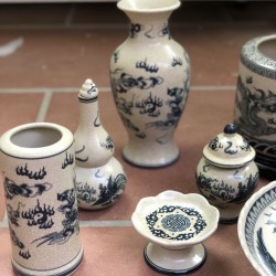 Bộ đồ thờ men rạn Bát Tràng rồng chầu mặt nguyệt DT24A