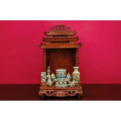 Bộ đồ thờ cơ bản men rạn đắp nổi rồng vàng Bát Tràng DT32B