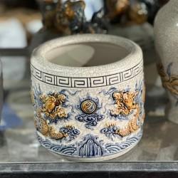 Bộ đồ thờ ban treo tường men rạn đắp nổi rồng vàng Bát Tràng DT36