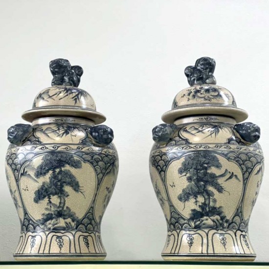 Chóe đựng rượu cao cấp vẽ tứ cảnh men rạn Bát Tràng CE01