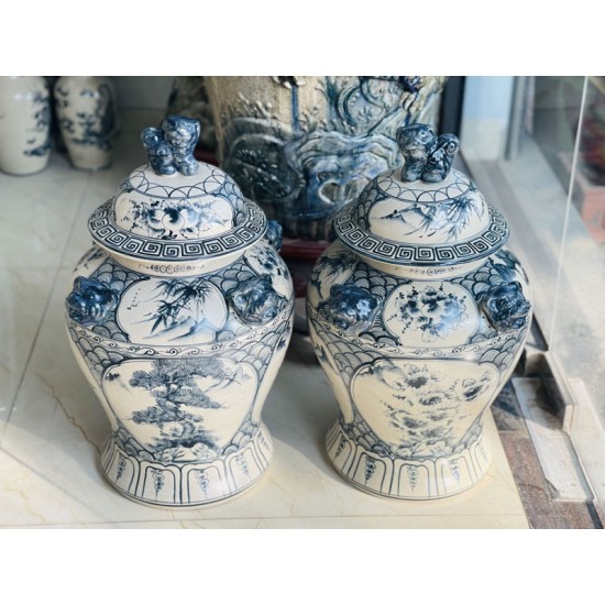 Chóe đựng rượu cao cấp vẽ tứ cảnh men rạn Bát Tràng CE01