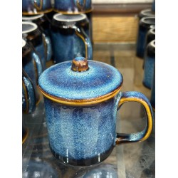 Cốc sứ có nắp men hỏa biến dáng vuông Bát Tràng