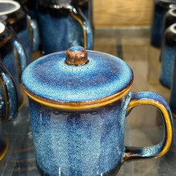Cốc sứ có nắp men hỏa biến dáng vuông Bát Tràng