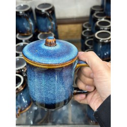 Cốc sứ có nắp men hỏa biến dáng vuông Bát Tràng