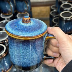 Cốc sứ có nắp men hỏa biến dáng vuông Bát Tràng