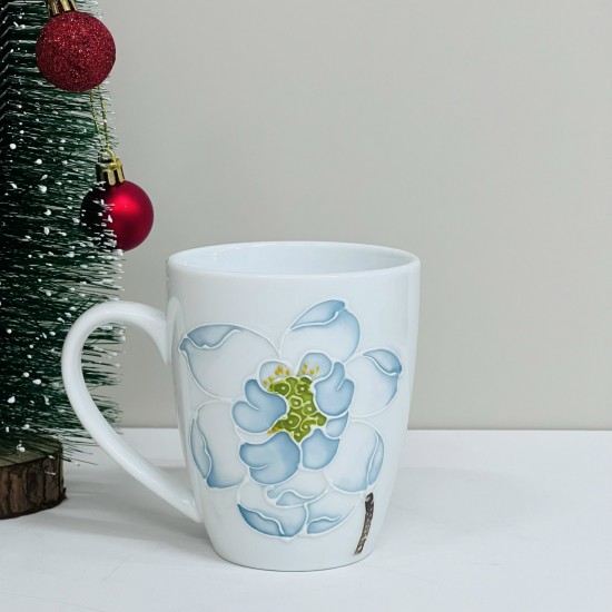 Cốc (Ly) sứ trắng vẽ hoa nổi Bát Tràng Cốc (Ly) sứ trắng vẽ hoa nổi Bát Tràng