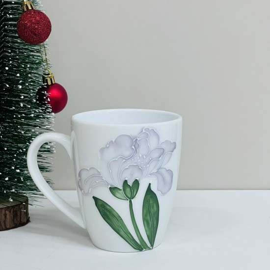 Cốc (Ly) sứ trắng vẽ hoa nổi Bát Tràng Cốc (Ly) sứ trắng vẽ hoa nổi Bát Tràng