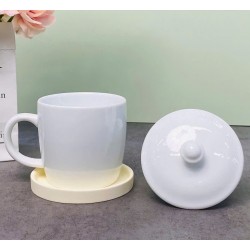 Cốc sứ trắng lùn có nắp Bát Tràng