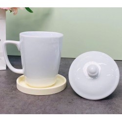 Cốc sứ trắng dáng vuông có nắp Bát Tràng
